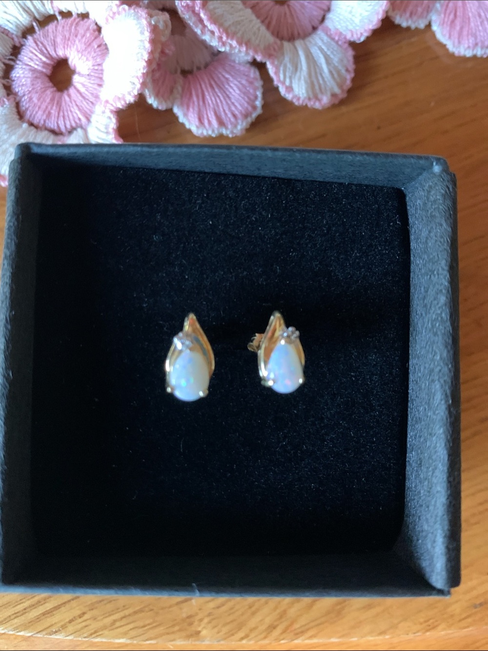 Teardrop Opal Stud Earrings in Gold Tone
